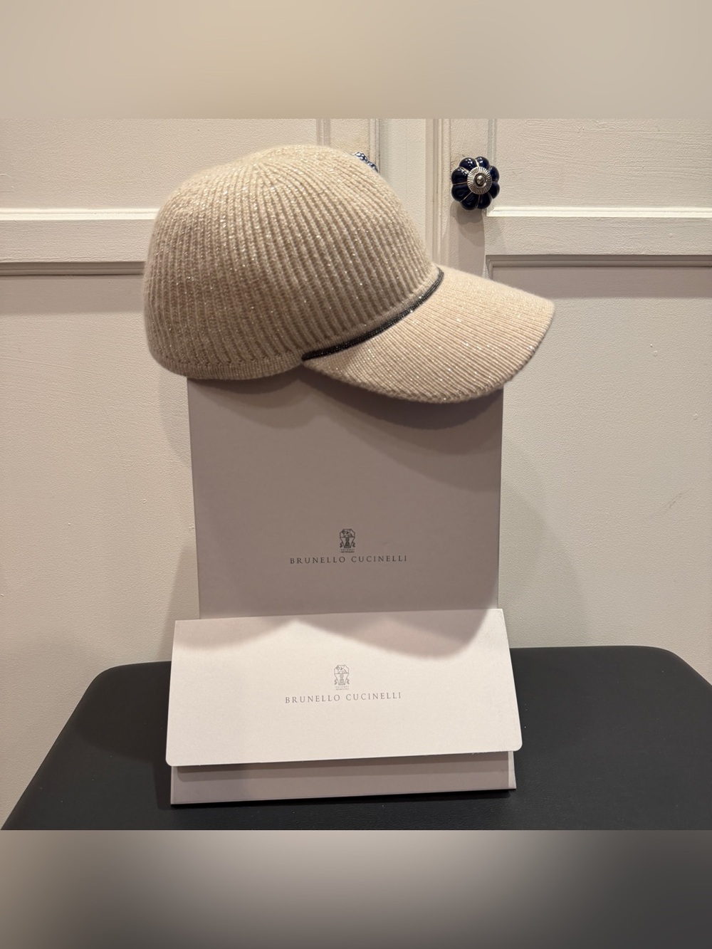 Brand New BRUNELLO CUCINELLI Sparkling Cashmere Baseball Cap Beige * Sz L